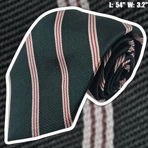 Hathaway Mens Tie Christmas Green Red Stripe 100% Silk Repp Silk Made in USA 54"